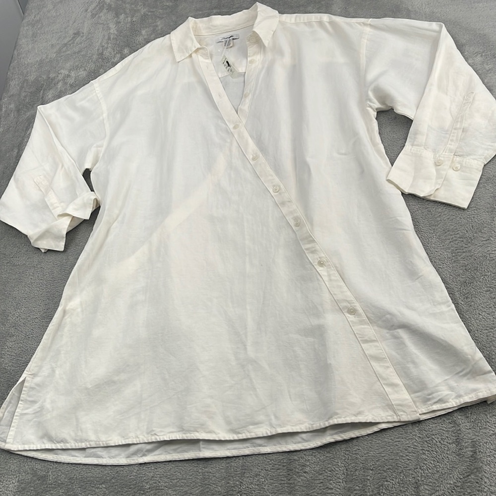 NEW Madewell XL/L Linen Cotton Viscose Blend Asymmetric Button Cover-Up Tunic